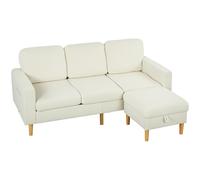 HOMCOM Canapé 3 places avec repose-pieds, canapé en velours côtelé, assise et dossier rembourrés, 192x138x85cm, beige
