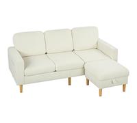 HOMCOM Canapé 3 Places avec Repose-Pieds en Velours Côtelé 192 cm Beige | Design Moderne, Tabouret de Rangement, Coussins à Ressorts, Assise et Dossier Rembourrés, pour Salon Chambre Bureau