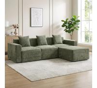 HOMCOM Canapé 3 Places, Canapé d'angle Modulable en Chenille 251 cm | Pouf Réversible, Moderne, Assise Large Rembourrée, 3 Coussins, Aucun Assemblage Requis, pour Salon Chambre, Vert