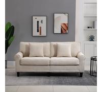 HOMCOM Canapé 3 places dim. 197L x 84P x 90H cm coussin déco. inclus pieds bois massif pin tissu Aspect velours côtelé beige