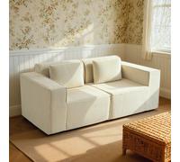 HOMCOM Canapé 3 places en velours côtelé, canapé rembourré, larges accoudoirs, 2 coussins, pas de montage, 202x90x76cm, beige