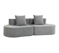 HOMCOM Canapé 3 Places modulaire Effet Nuage, sans Structure Rigide, Assise Large et Profonde, Coussin à Ressorts, 2 Coussins, Velours côtelé, Gris Clair
