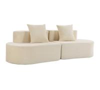 HOMCOM Canapé 3 Places modulaire Style Nuage, Assise Large et Profonde, Coussin à Ressorts, 2 Coussins, Velours côtelé, Beige