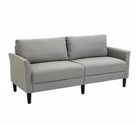 HOMCOM Canapé 3 Places Style Contemporain assises Larges Profondes accoudoirs courbés piètement effilé Bois hévéa Noir Polyester Gris Clair