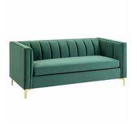 Canapé 3 Places Art Déco Acier Doré Revêtement Velours Vert Sapin Vert