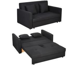 HOMCOM Canapé Convertible 2 Places 2 en 1 avec Coffre de Rangement intégré et 2 Coussins Inclus, canapé-lit en Coton pour Petit Espace, Salon ou Chambre d'amis, Gris foncé