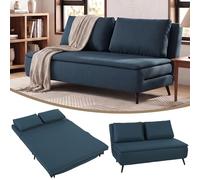 Canapé convertible 2 places - HOMCOM - clic-clac 3 en 1 - dossier réglable oreiller assise large - lin - 135x90x78cm - bleu