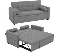 HOMCOM Canapé convertible 2 places 3 en 1 canapé-lit avec lit gigogne double dossier réglable 2 coussins 80,5x137,5x84cm gris GRIS
