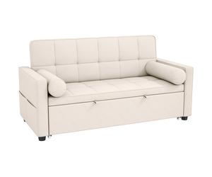 HOMCOM Canapé convertible 2 places 3 en 1 canapé-lit avec lit gigogne double dossier réglable 2 coussins 80,5x137,5x84cm beige