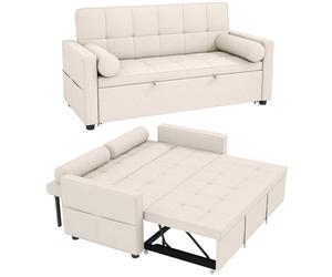 HOMCOM Canapé Convertible 2 Places 3 en 1 Canapé-Lit Capitonné Beige
