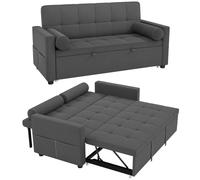 Canapé convertible 2 places - HOMCOM - 3 en 1 - lit gigogne double et dossier réglable - tissu aspect lin - 80,5x137,5x84cm - gris