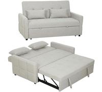 HOMCOM Canapé Convertible 2 Places 3 en 1, canapé-lit clic-clac 137x180cm, lit gigogne, Dossier réglable, 2 Coussins, Assise Large, Tissu Lin, pour Salon, Appartement, Petit Espace, Marron Clair