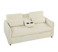 HOMCOM Canapé convertible 2 places 3 en 1, canapé-lit clic clac en chenille avec dossier réglable, porte-gobelets, beige
