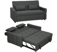 HOMCOM Canapé Convertible 2 Places 3 en 1 Dossier Réglable 160cm Gris Foncé | Canapé-Lit Clic Clac, Assise Large, 2 Oreillers, Poches Latérales, Tissu Aspect Lin OEKO-TEX 100, pour Salon, Petit Espace