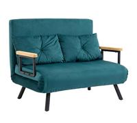 Canapé Convertible 2 Places Canapé-Lit Dossier Réglable 5 Niv. 2 Coussins Revêtement Effet Velours Bleu Canard Bleu