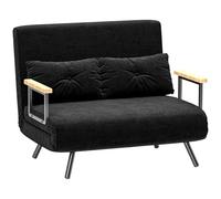 HOMCOM Canapé Convertible 2 Places 4 en 1, canapé-lit avec Dossier réglable sur 5 Niveaux, 2 Coussins et siège rembourré, Tissu Effet Velours, pour Salon, Chambre d'amis, Petit Espace, Noir