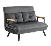 HOMCOM Canapé Convertible 2 Places 4 en 1, canapé-lit avec Dossier réglable sur 5 Niveaux, 2 Coussins et siège rembourré, Tissu Effet Velours, pour Salon, Chambre d'amis, Petit Espace, Gris