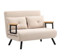 HOMCOM Canapé convertible 2 places 4 en 1, canapé-lit avec dossier réglable sur 5 niveaux, 2 coussins, 102 x 73 x 81 cm, beige