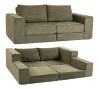 HOMCOM Canapé Convertible 2 Places 4 en 1 Compressé en Chenille 208 cm Vert | Canapé-Lit avec Assise Large, 2 Oreillers, Rembourrage Épais, Aucun Assemblage Requis, pour Salon, Petit Espace