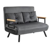 HomCom Canapé convertible 2 places 4 en 1 – Dossier 5 niveaux, 2 coussins, effet velours gris