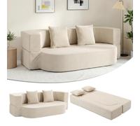 HOMCOM Canapé Convertible 2 Places, Canapé-Lit, 190cm, 2 Oreillers, Beige