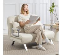 HOMCOM Canapé convertible 2 places canapé-lit 2 places avec dossier réglable et 2 coussins en revêtement aspect suède beige