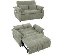 HOMCOM Canapé Convertible 2 Places Canapé-Lit 3 en 1 Velours 137 cm Vert | Dossier Réglable, Assise Large, 2 Oreillers, Accoudoirs Rembourrés, Poches Latérales, pour Salon, Chambre, Petit Espace
