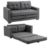 HOMCOM Canapé Convertible 2 Places canapé-lit avec Dossier capitonné, Coussins et Matelas Pliable au Sol, canapé en Tissu Effet Lin pour Salon, Chambre d'amis, 147,5 x 75 x 85 cm, Gris
