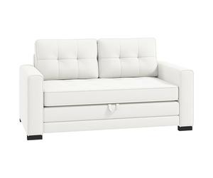 HOMCOM Canapé Convertible 2 Places canapé-lit avec Dossier capitonné, Coussins et Matelas Pliable au Sol, canapé en Tissu Effet Lin pour Salon, Chambre d'amis, 147,5 x 75 x 85 cm, Blanc