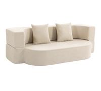 HOMCOM Canapé Convertible 2 Places, Canapé-Lit en Chenille 190cm, Dossier Rabattable, Assise et Accoudoirs Larges, Beige