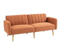 Canapé Convertible 2 Places - HOMCOM - Design scandinave - Dossier inclinable 3 Positions - Pieds Bois Tissu Aspect Lin - marron