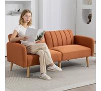 HOMCOM Canapé Convertible 2 Places Design scandinave Dossier inclinable 3 Positions Pieds Bois Tissu Aspect Lin marron