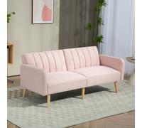 HOMCOM Canapé Convertible 2 Places Design scandinave Dossier inclinable 3 Positions Pieds Bois Tissu Aspect Lin Rose
