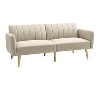 Canapé Convertible 2 Places Design Scandinave Dossier Inclinable 3 Positions Pieds Bois Tissu Aspect Lin Beige Beige