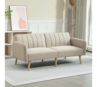 HOMCOM Canapé Convertible 2 Places Design scandinave Dossier inclinable 3 Positions Pieds Bois Tissu Aspect Lin Beige