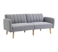 HOMCOM Canapé Convertible 2 Places Dossier Inclinable 3 Positions Gris | Design Scandinave, Pieds Bois, Tissu Aspect Lin