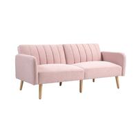 HOMCOM Canapé Convertible 2 Places Dossier Inclinable 3 Positions Rose | Design Scandinave, Pieds Bois, Tissu Aspect Lin