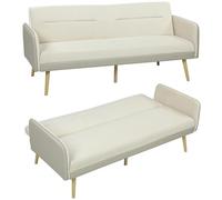 HOMCOM Canapé Convertible 3 Places 3 en 1, canapé-lit clic-clac avec Dossier réglable, Assise rembourrée, Pieds en métal, Tissu Effet Velours et PU, pour Salon, Chambre d'amis, Petit Espace, Beige