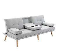 HOMCOM Canapé Convertible 3 Places, canapé-lit rembourré avec Dossier réglable 3 Niveaux, 2 Coussins et 2 Porte-gobelets intégrés, Tissu de Lin, pour Salon, Chambre d'amis, Petit Espace, Gris Clair