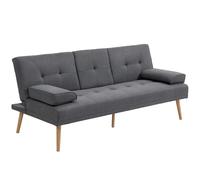 HomCom Canapé convertible 3 places – dossier 3 niveaux, 2 coussins, porte-gobelets – lin gris foncé