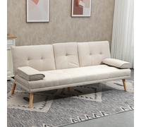 HOMCOM Canapé convertible 3 places design scandinave inclinaison dossier réglable 3 niveaux dossier centrale rabattable 2 porte-verres bois massif lin beige Description:Laissez-vous séduire par le cha