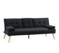 HOMCOM Canapé Convertible 3 Places Dossier Réglable 3 Niveaux Gris | Canapé-Lit Rembourré, 2 Coussins, 2 Porte-Gobelets Intégrés, Tissu de Lin, pour Salon, Chambre d'Amis, Petit Espace
