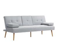 HOMCOM Canapé Convertible 3 Places Dossier Réglable 3 Niveaux Gris Clair | Canapé-Lit Rembourré, 2 Coussins, 2 Porte-Gobelets Intégrés, Tissu de Lin, pour Salon, Chambre d'Amis, Petit Espace