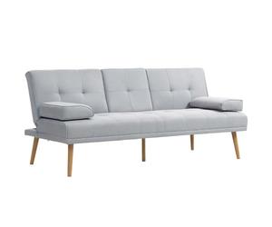 HOMCOM Canapé Convertible 3 Places Dossier Réglable 3 Niveaux Gris Clair | Canapé-Lit Rembourré, 2 Coussins, 2 Porte-Gobelets Intégrés, Tissu de Lin, pour Salon, Chambre d'Amis, Petit Espace