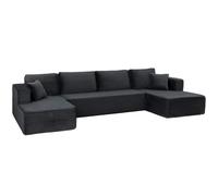 HOMCOM Canapé d’Angle modulaire 4 Places avec 2 méridiennes, canapé en U Convertible en Velours côtelé, Mousse Haute densité, Assise à Ressorts, Coussins, Poches latérales, Gris, sans Montage