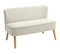HOMCOM Canapé d'amour 46" Velours côtelé 2 Places, Blanc crème | Siège épais rembourré, pieds en bois de caoutchouc, rembourré, salon, bureau à domicile