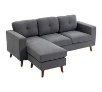 HOMCOM Canapé d'angle 192 cm en L 3 places avec chaise longue réversible, aspect velours côtelé, pour petits espaces, gris foncé