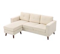 HOMCOM Canapé d'angle 192 cm en L 3 places avec méridienne réversible, aspect velours côtelé, pour petit espace, blanc crème
