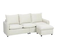 HOMCOM Canapé d'angle 3 places, canapé d'angle modulaire en tissu effet cuir respirant, 212 x 125 x 84 cm, avec rangement, repose-pieds amovible et coussins, canapé en L réversible pour salon,