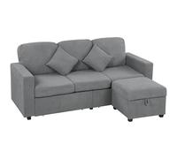 HOMCOM Canapé d'angle 3 places Canapé modulable en velours côtelé 196x139x85 cm avec repose-pieds et coussins amovibles, canapé en L réversible pour le salon, gris clair